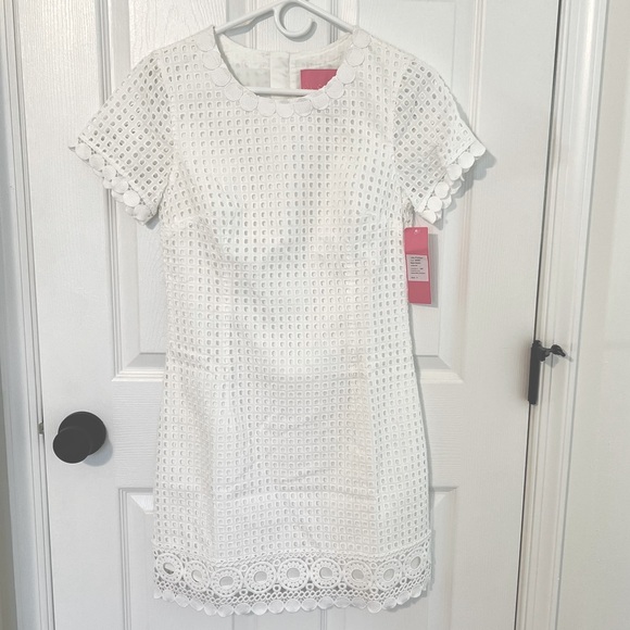 NWT Lilly Pulitzer Jennifer Shift Dress in Resort White Grid Eyelet - Picture 7 of 12